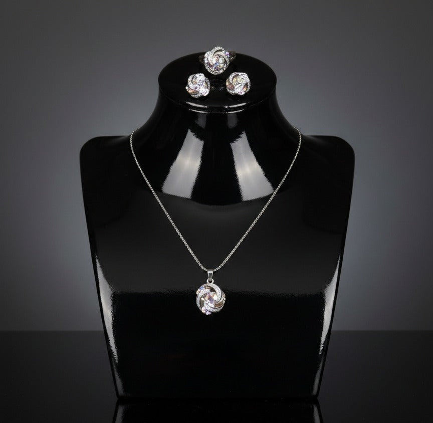 Brass Cubic Zirconia Luxury Flower Earring And Necklace Set(Coloured)