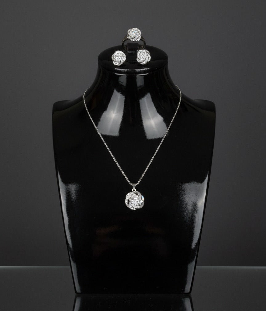 Brass Cubic Zirconia Luxury Flower Earring And Necklace Set(White)