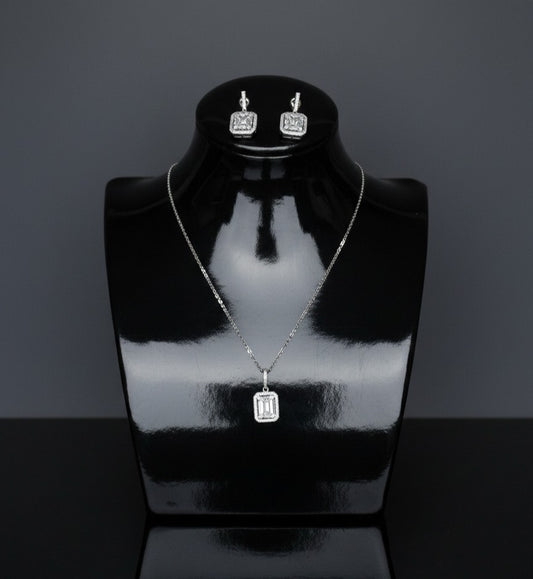 Brass Cubic Zirconia Luxury Geometric Earring And Necklace Set