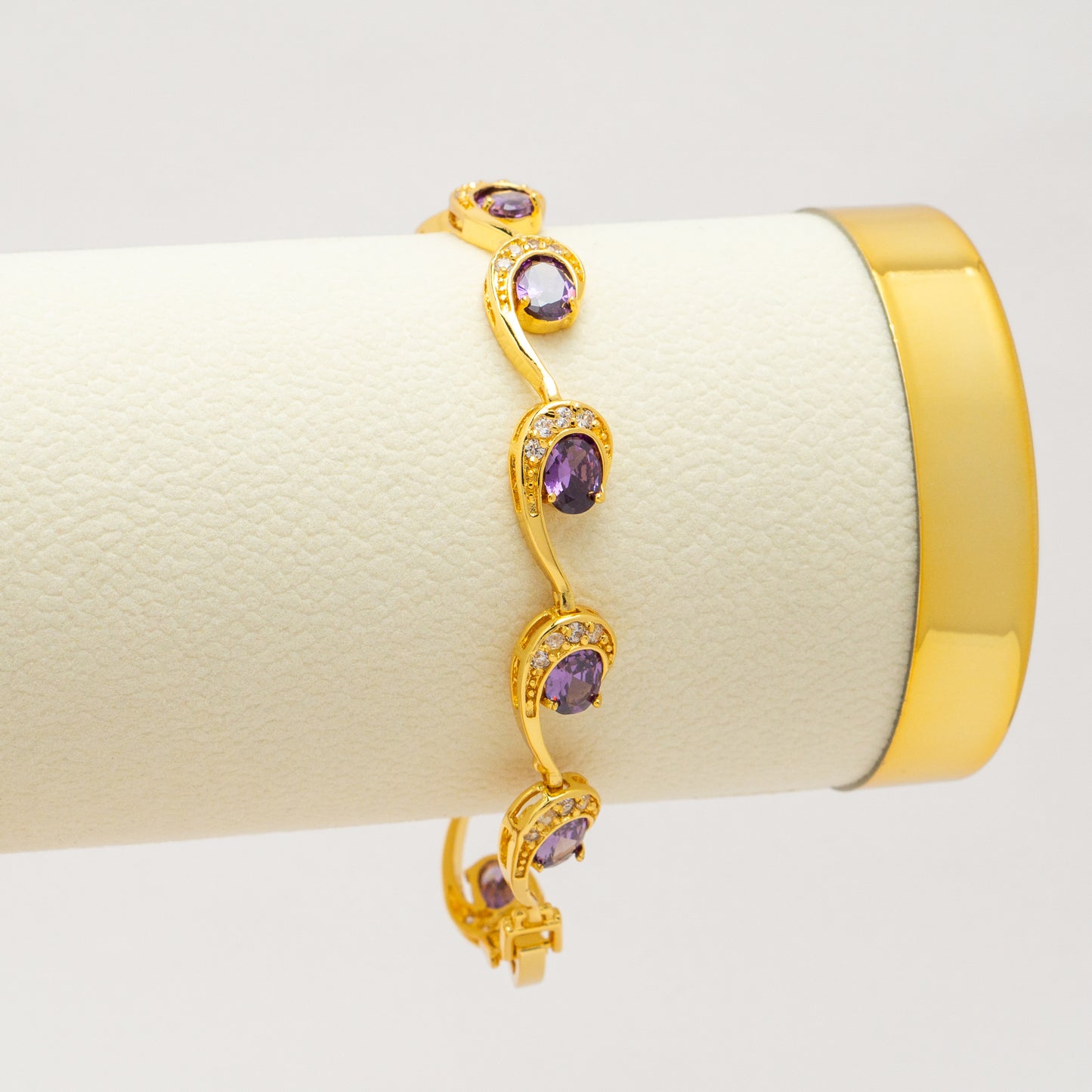 Geometric Cubic Zirconia Gold Plated Link Bracelet
