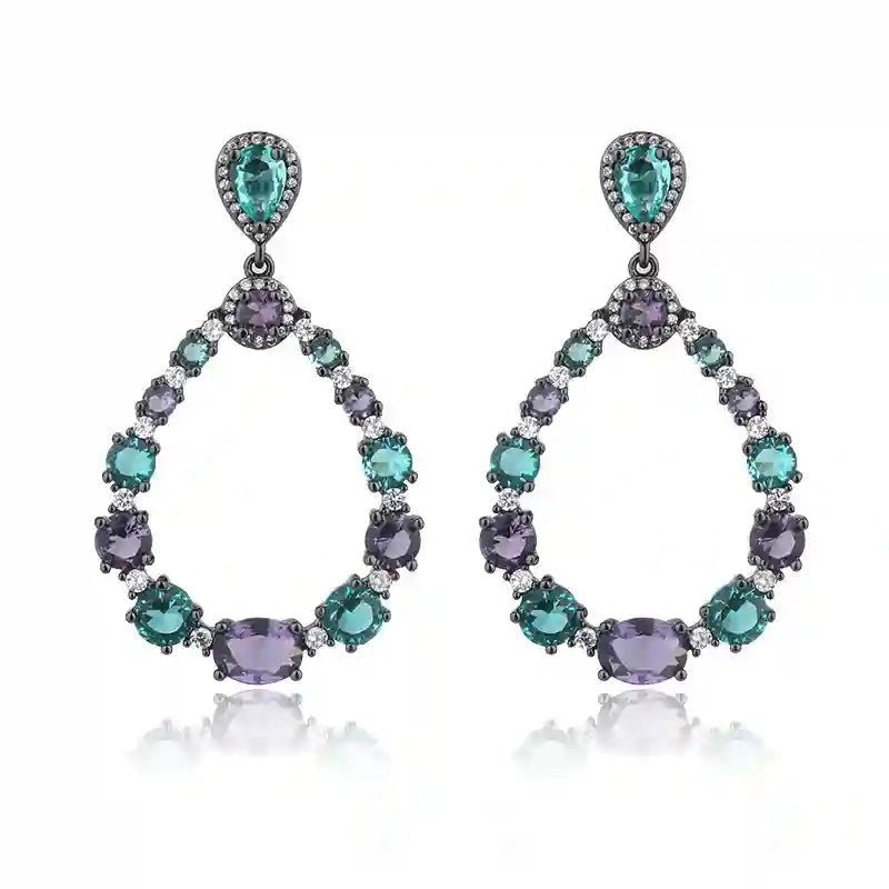 Glass Stone Trendy Water Drop Stud Earrings - Black