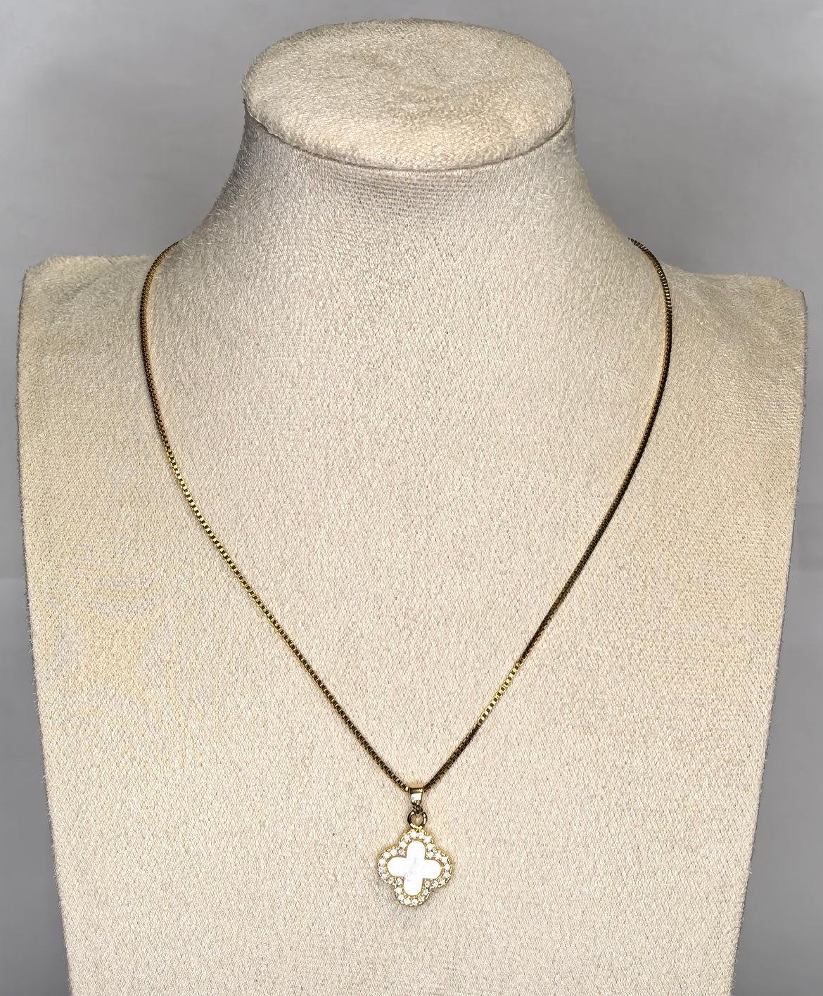 Two-Toned Clover Pendant Necklace with Gold Chain