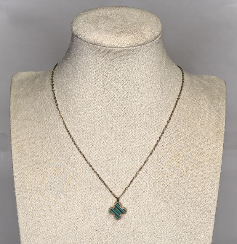 Two-Toned Green and Black Clover Pendant Necklace