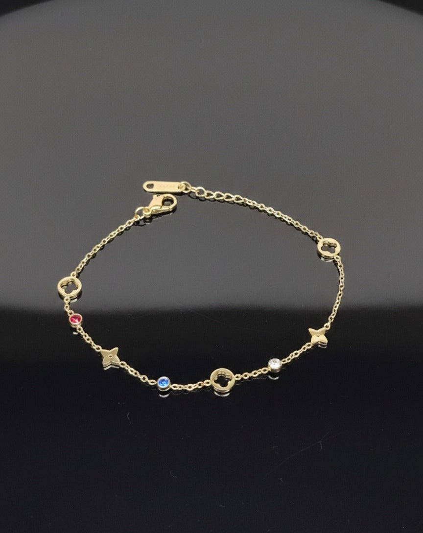 Titanium Steel Rhinestone Flower Minimalist (Four Leaf Flower Bracelet Gold)