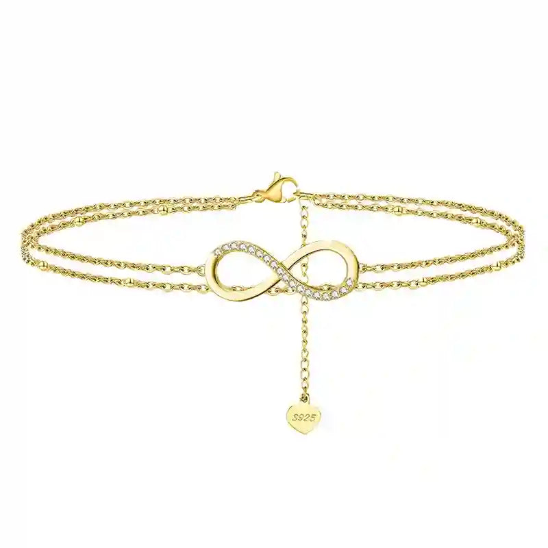 925 sterling silver infinity minimalist double layer chain anklet