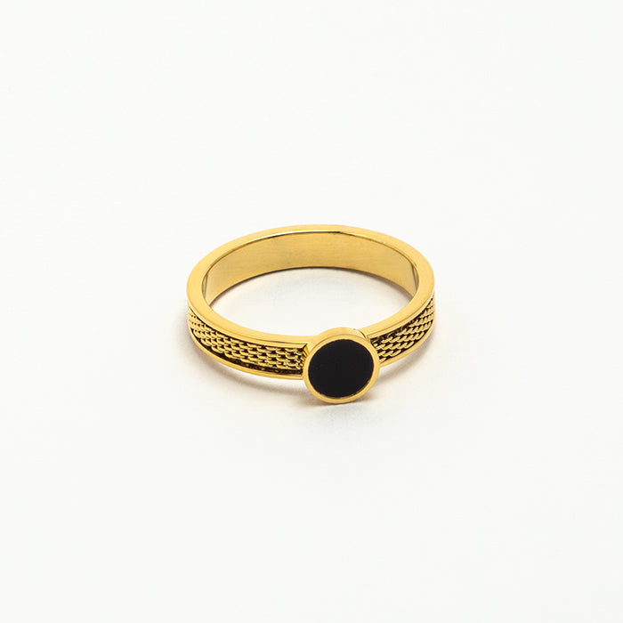 Black Round Ring - Gold