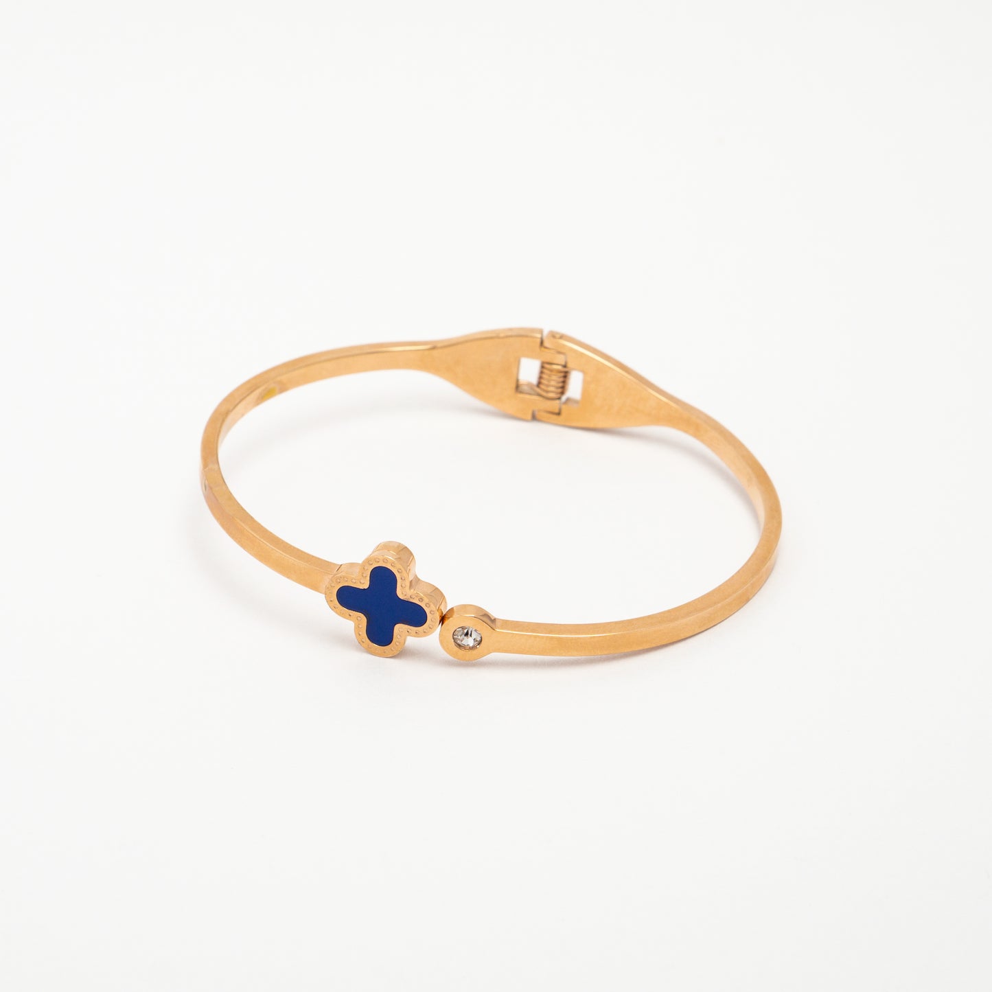 Blue Clover Leaf Bangle - Rose Gold