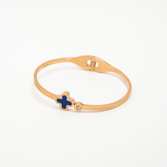 Blue Clover Leaf Bangle - Rose Gold