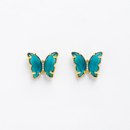 Blue Luminous Butterfly S925 Gold Earring