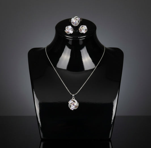 Brass Cubic Zirconia Luxury Flower Earring And Necklace Set(Coloured)