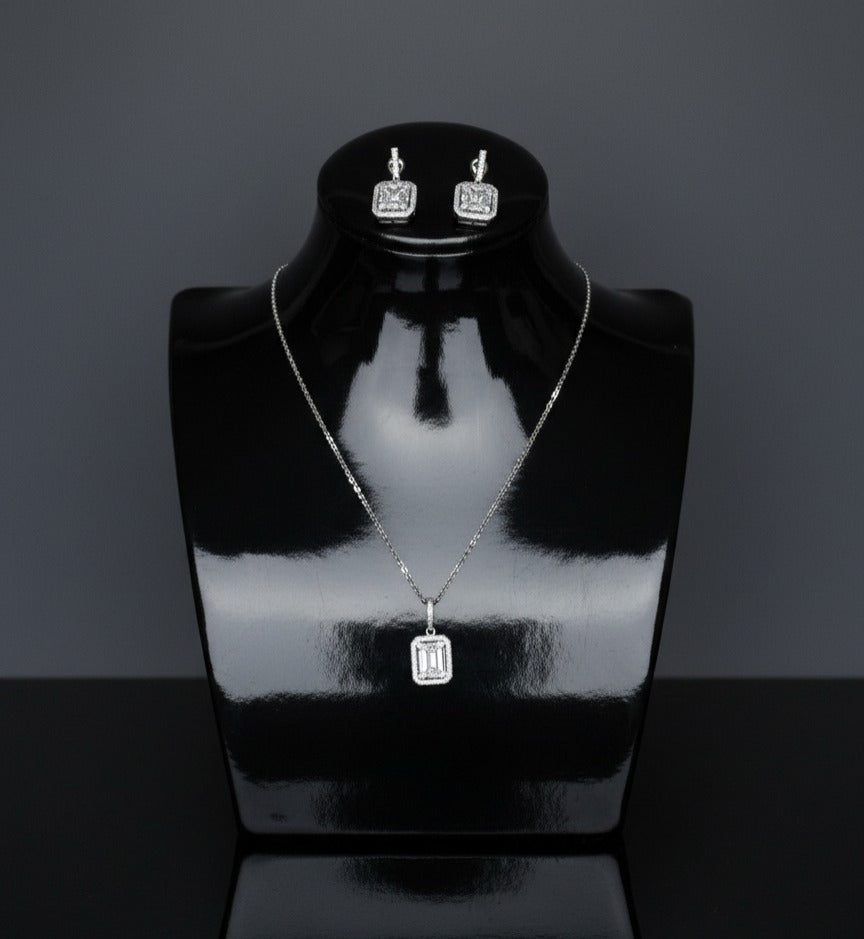 Brass Cubic Zirconia Luxury Geometric Earring And Necklace Set