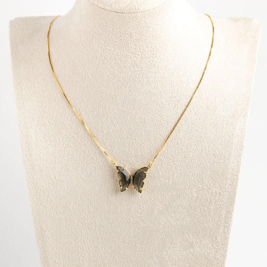 Butterfly Black Crystal Necklace