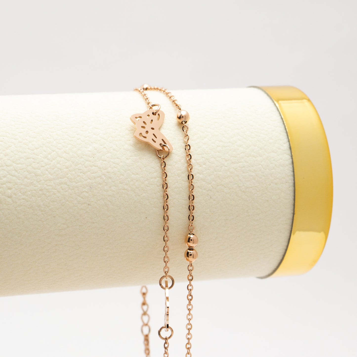 Butterfly with Small Beads Anklet - Rose Gold