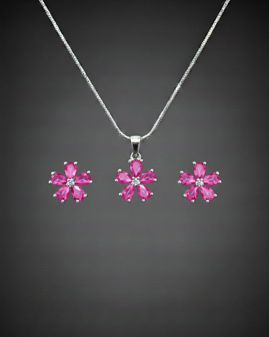 Classic Flower Zircon Earrings Necklace Set