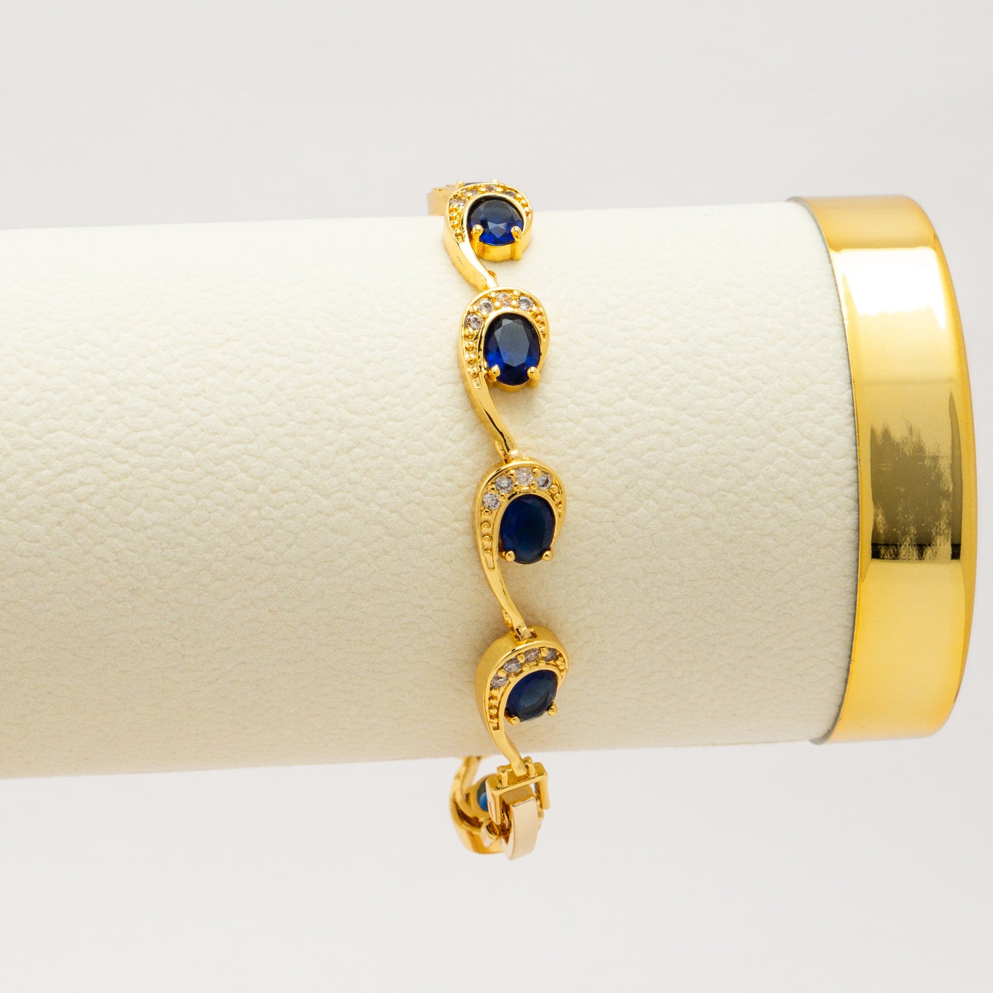Geometric Cubic Zirconia Gold Plated Link Bracelet