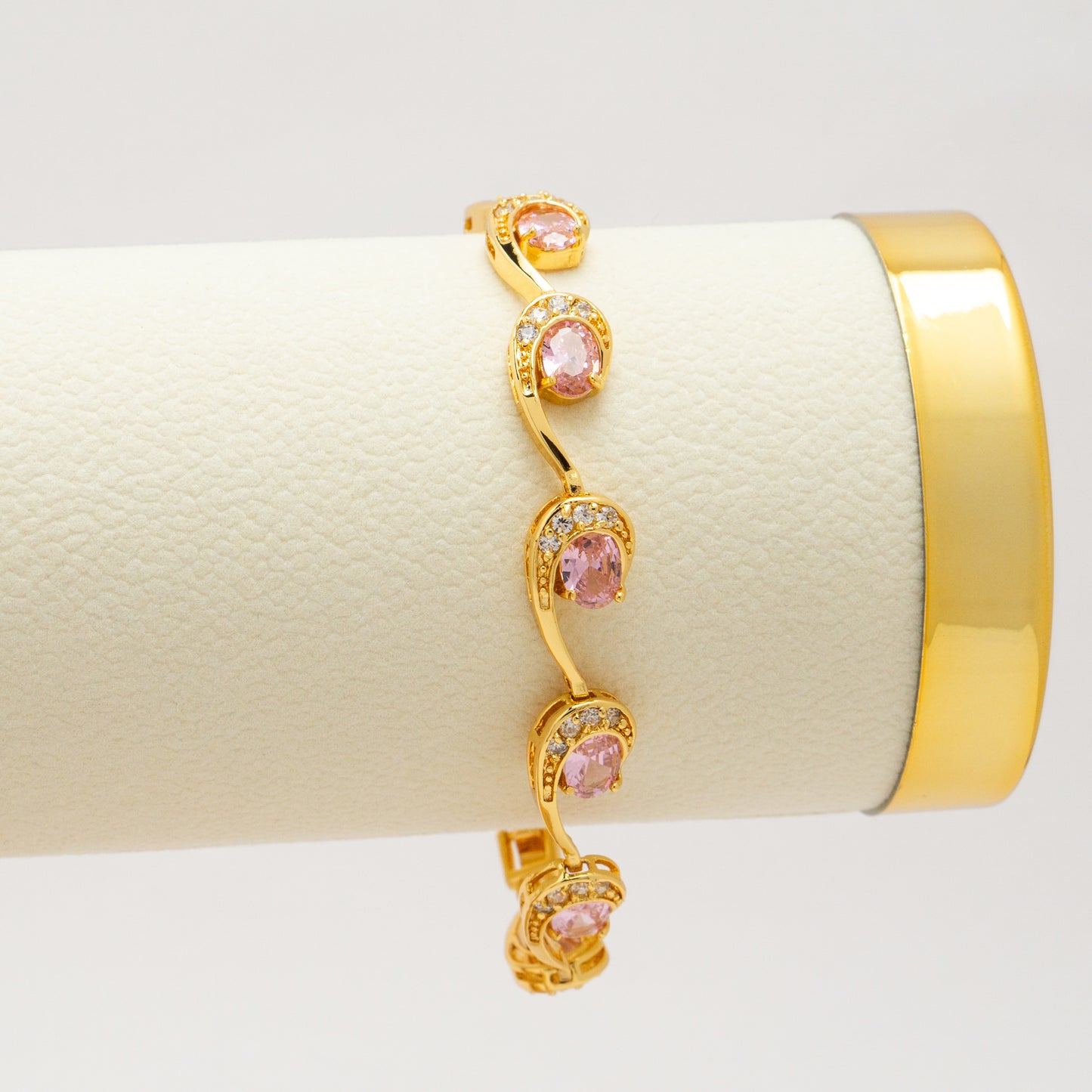Geometric Cubic Zirconia Gold Plated Link Bracelet