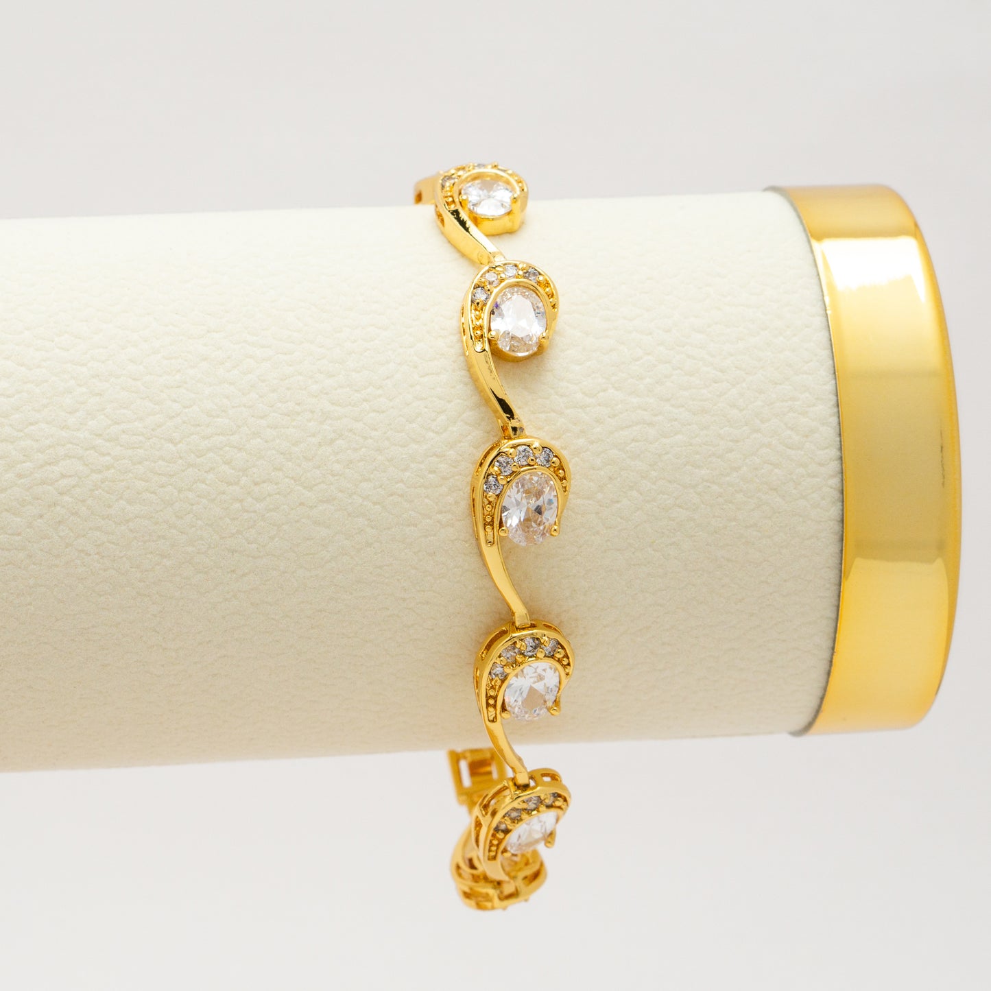 Geometric Cubic Zirconia Gold Plated Link Bracelet
