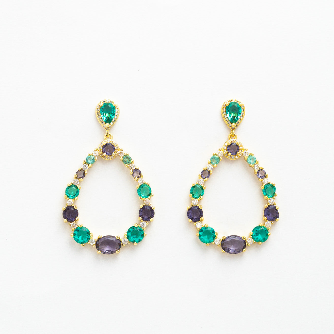 Glass Stone Trendy Water Drop Stud Earrings - Gold