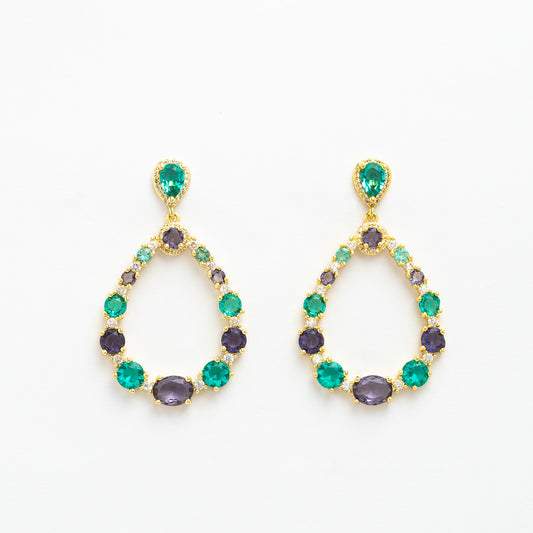 Glass Stone Trendy Water Drop Stud Earrings - Gold