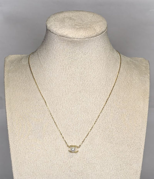 Gold Chain Necklace with Pearl Evil Eye Pendant