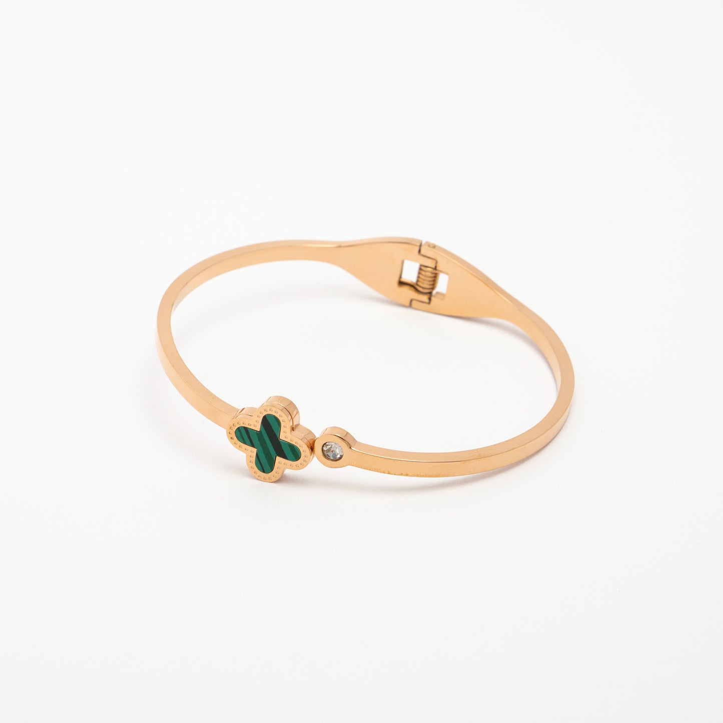 Green Clover Leaf Bangle - Rose Gold