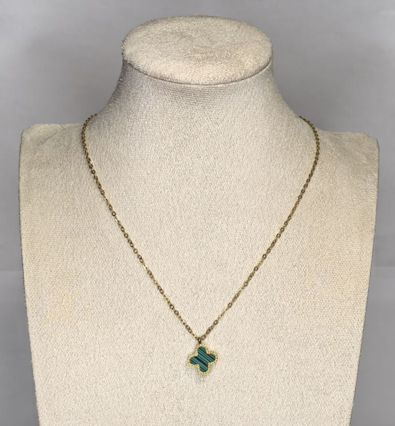 Two-Toned Green and Black Clover Pendant Necklace