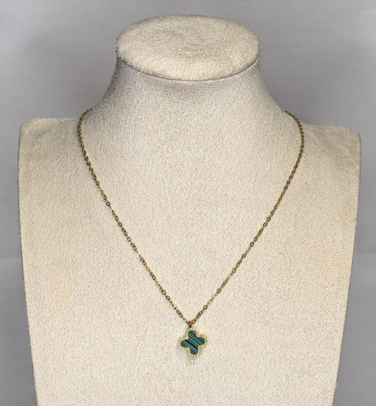 Two-Toned Green and Black Clover Pendant Necklace