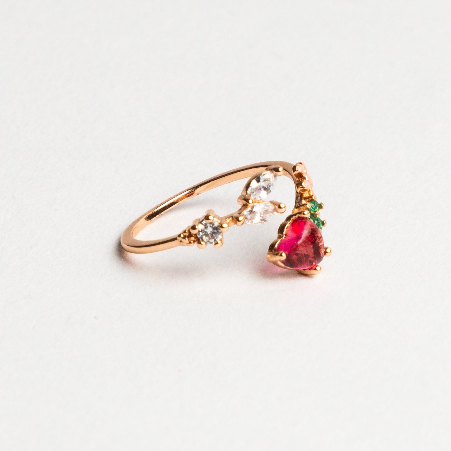 Heart Shape Red Crystal Fork Ring