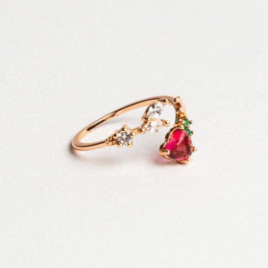Heart Shape Red Crystal Fork Ring
