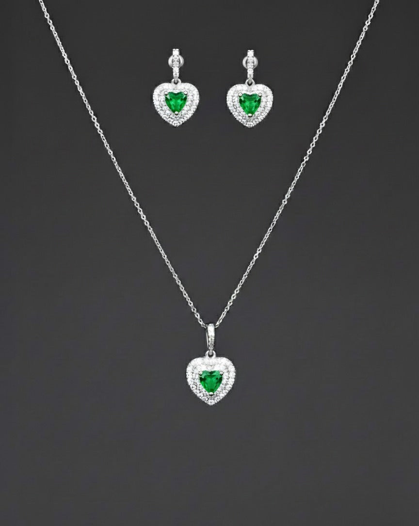 Heart Shaped Zircon Earring Necklace Jewelry Set
