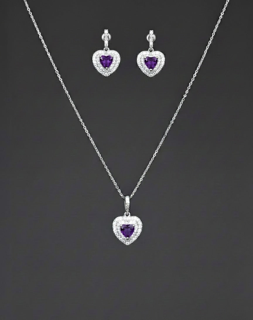 Heart Shaped Zircon Earring Necklace Jewelry Set