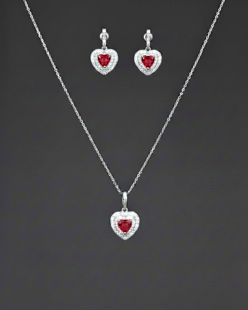 Heart Shaped Zircon Earring Necklace Jewelry Set