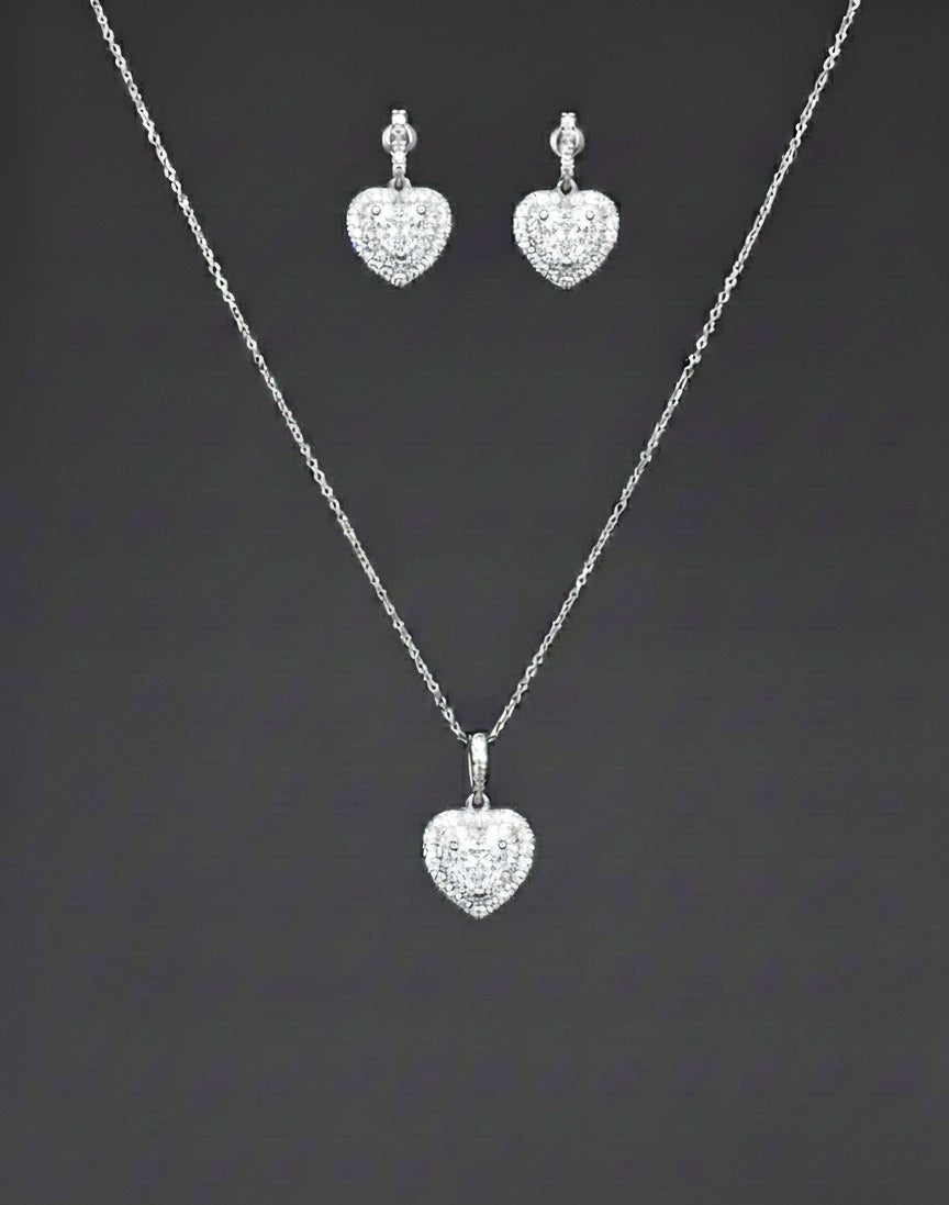 Heart Shaped Zircon Earring Necklace Jewelry Set