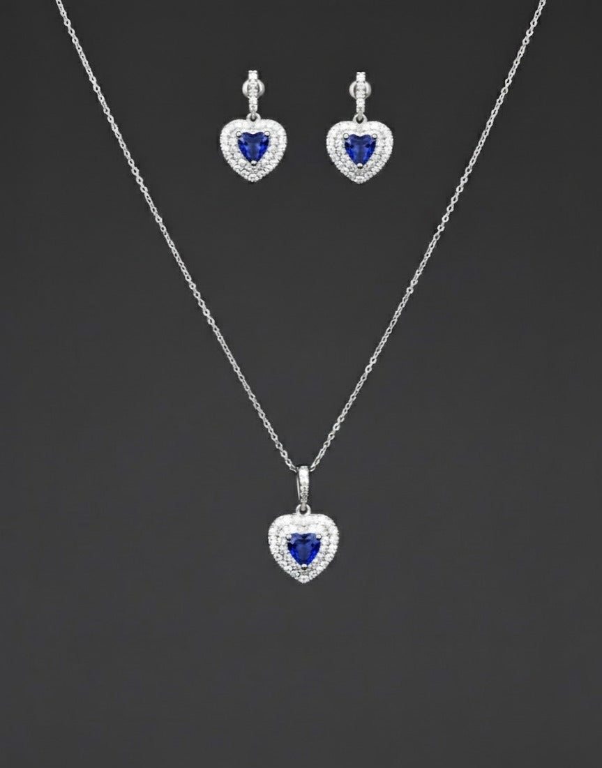 Heart Shaped Zircon Earring Necklace Jewelry Set