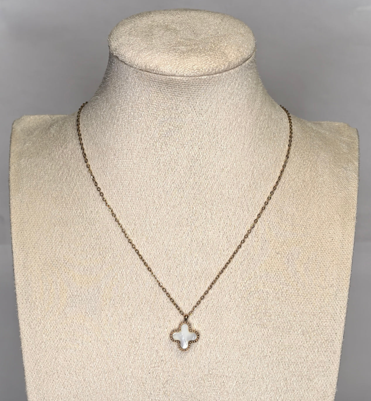 Two-Toned White and Black Clover Pendant Necklace