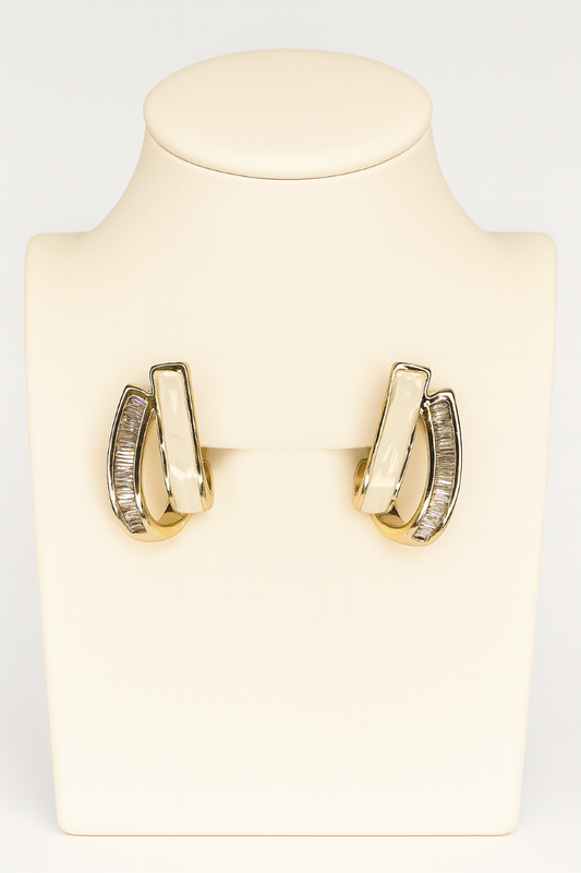 Ivory Enamel & Baguette Hoop Earrings