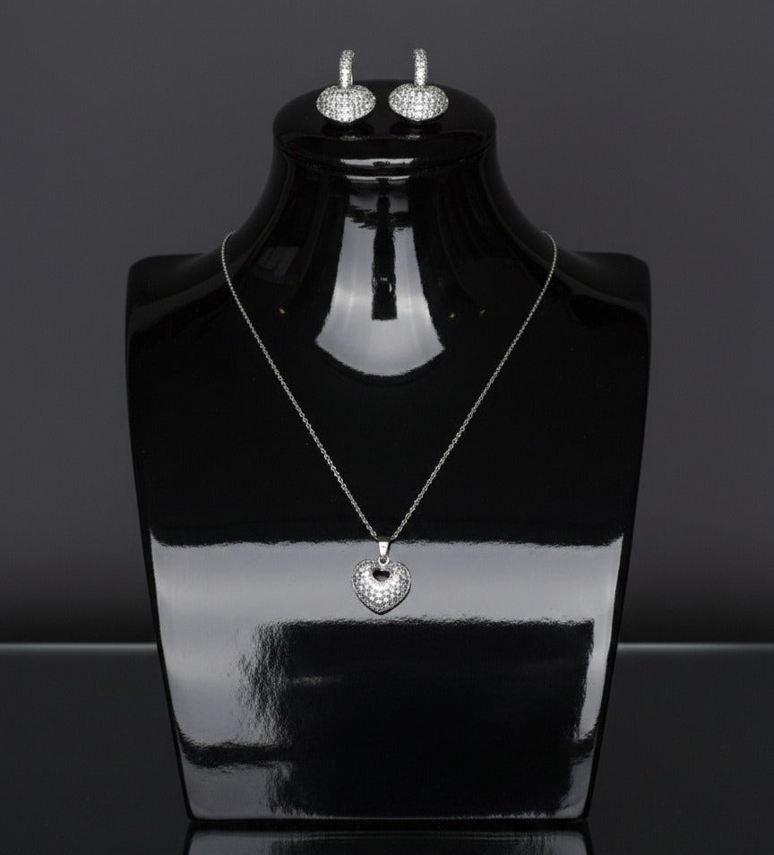 Luxury Shine High-Quality Zircon Heart Love Necklace Earrings 2 Piece Jewelry Set