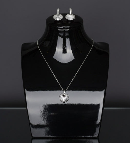 Luxury Shine High-Quality Zircon Heart Love Necklace Earrings 2 Piece Jewelry Set