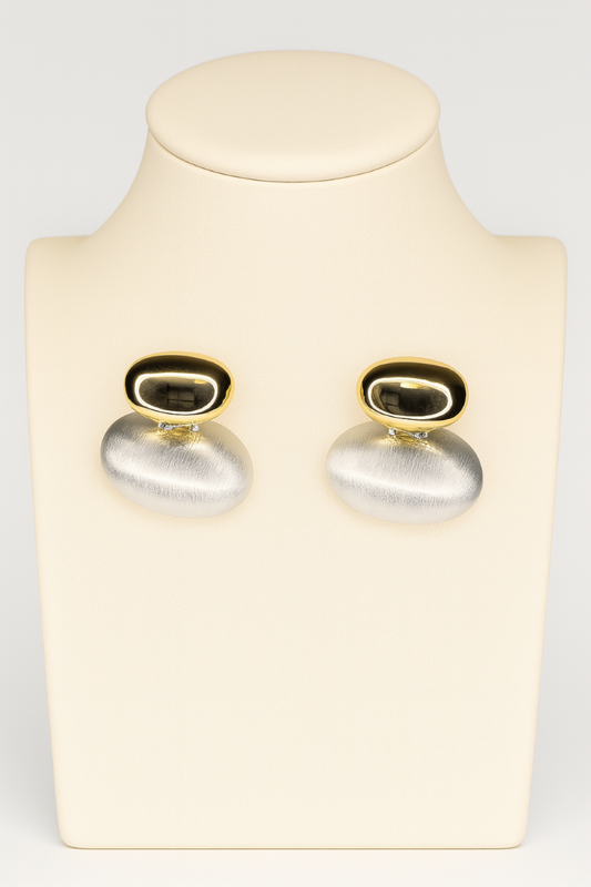 Modern Dual-Tone Pebble Earrings – Gold & Brushed Silver