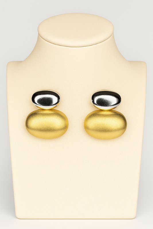 Modern Mixed-Metal Pebble Earrings – Silver & Brushed Gold