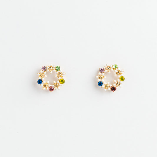 Multicolor Flower Design S925 Gold Earring