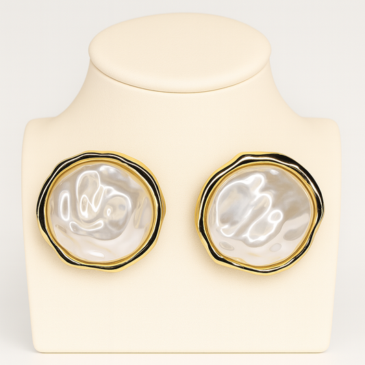 Organic Pearl Disc Stud Earrings – Gold-Trimmed Mother-of-Pearl