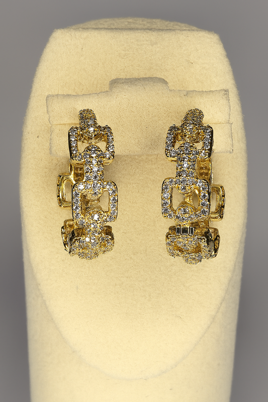 Pavé Link Hoop Earrings – Gold Glamour Edition