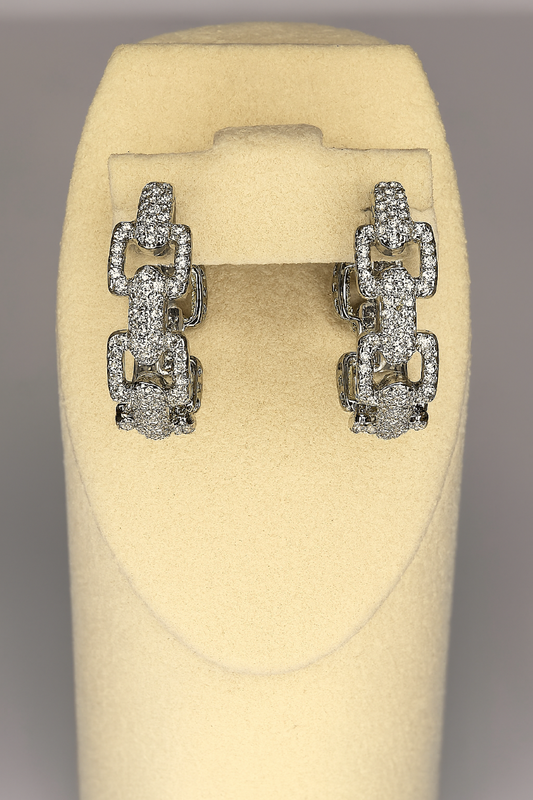 Pavé Link Hoop Earrings – Silver-Tone Elegance