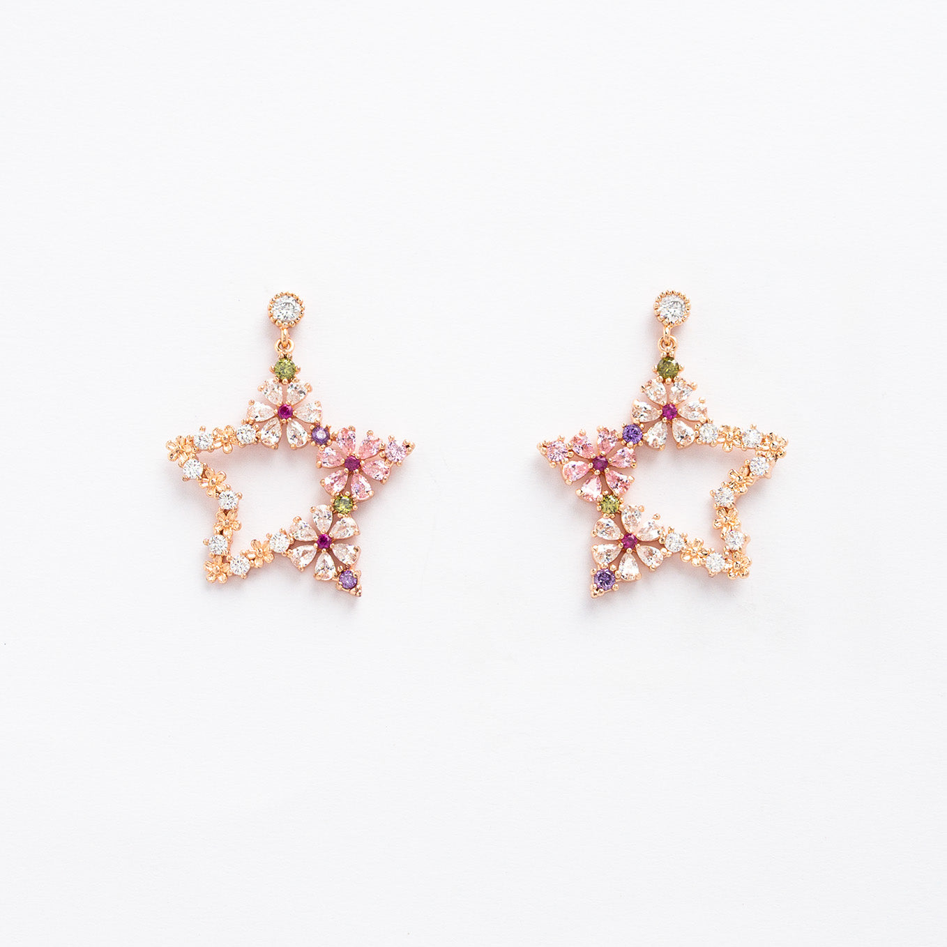 Pink Flowers Crystal Rhinestone Dangle Earring