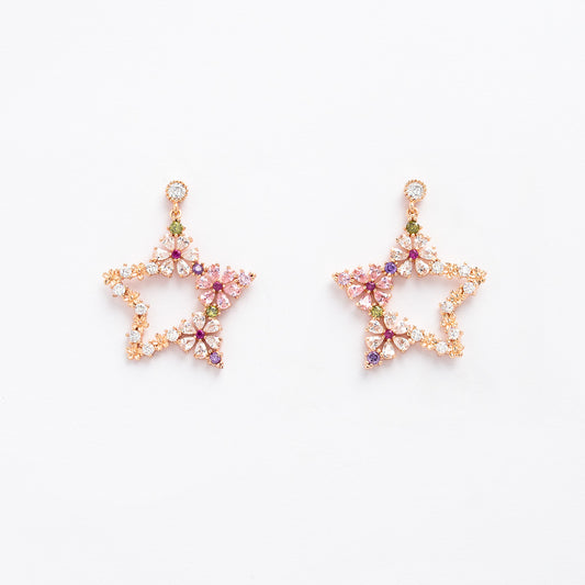 Pink Flowers Crystal Rhinestone Dangle Earring