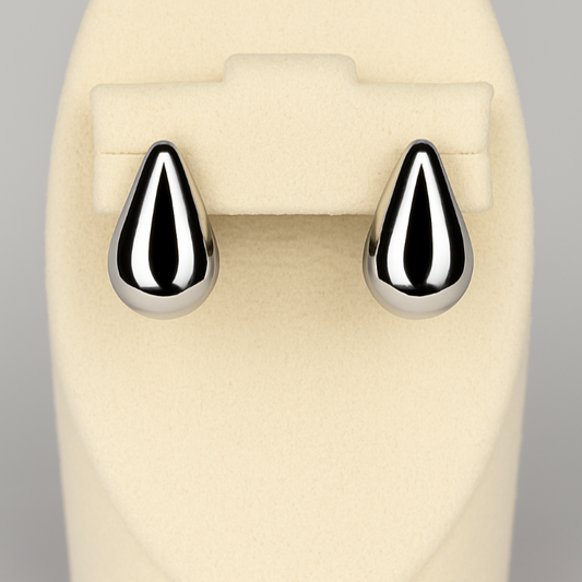 Polished Teardrop Stud Earrings – Silver-Tone