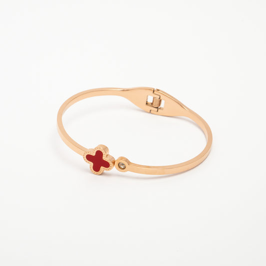 Red Clover Leaf Bangle - Rose Gold