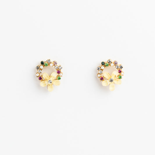 S925 Crystal Rhinestone Pierced Flower Design Gold Earring