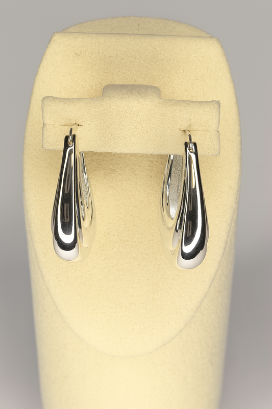 Sculpted Teardrop Hoop Earrings – Polished Silver